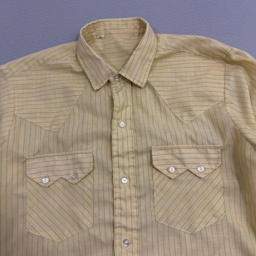 Vintage Short Sleeve Button Shirt Medium Striped Thin Rockabilly 70s 80s Preppy - Picture 4 of 10